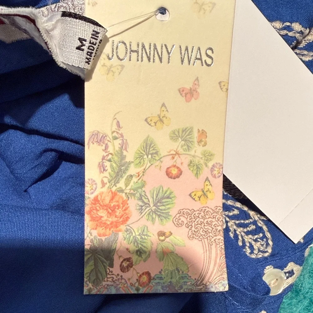 Johnny Was Brynlee Scallop Sleeve Embroidered Blue Women's Blouse - Picture 10 of 10